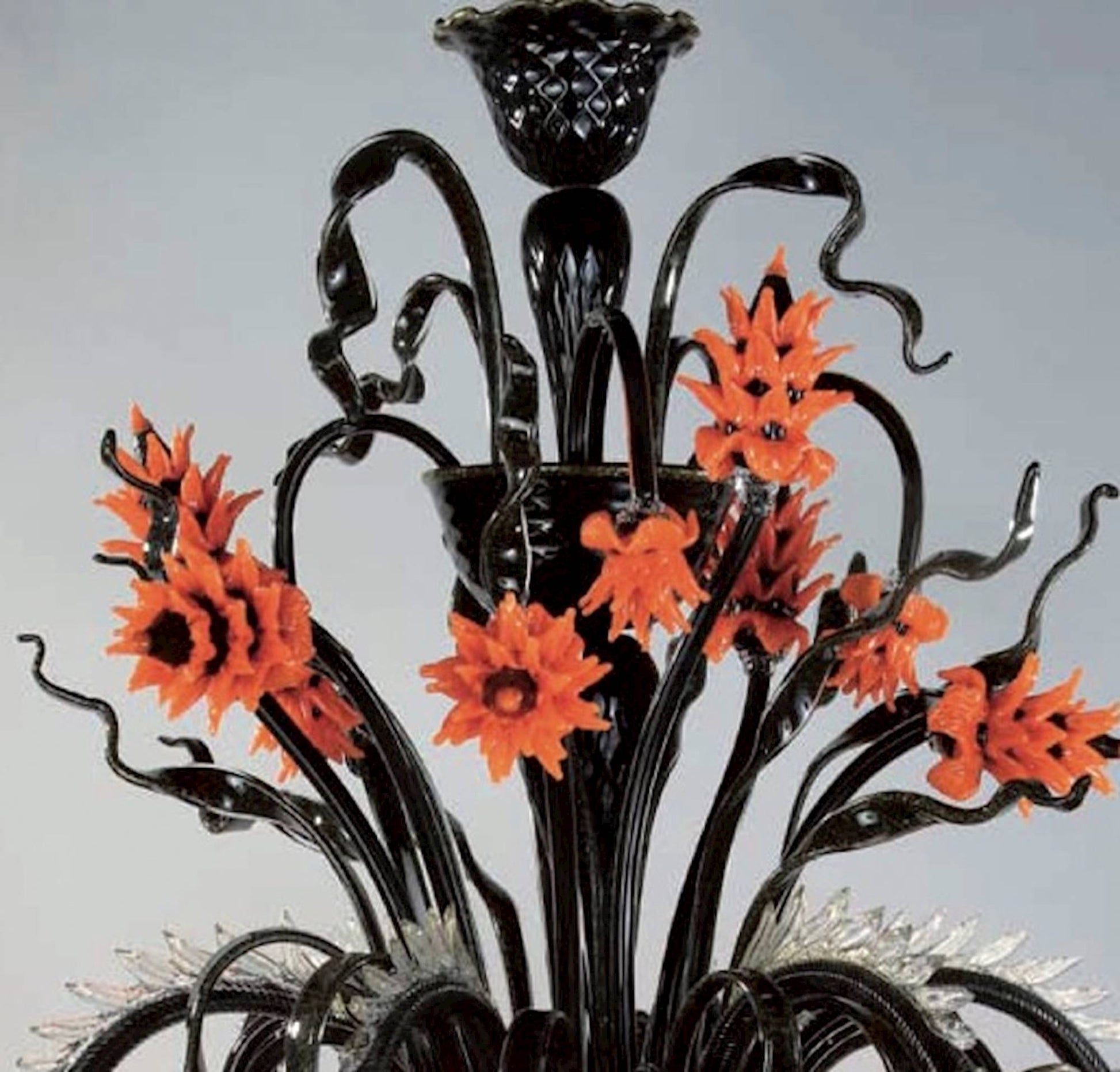 Vetreria Artistica Rosa Orange 6-Lights Black Base With Orange and Gold Details Glass Chandelier