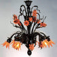 Vetreria Artistica Rosa Orange 6-Lights Black Base With Orange and Gold Details Glass Chandelier