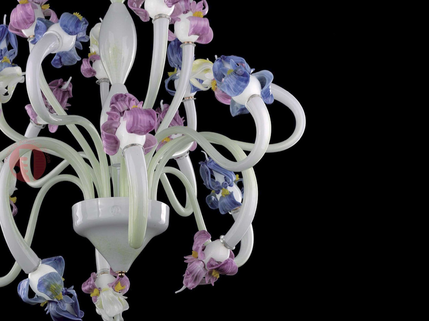 Vetreria Artistica Rosa Orchidea 18-Lights White Base With Polychrome Purple Flower Accent Glass Chandelier