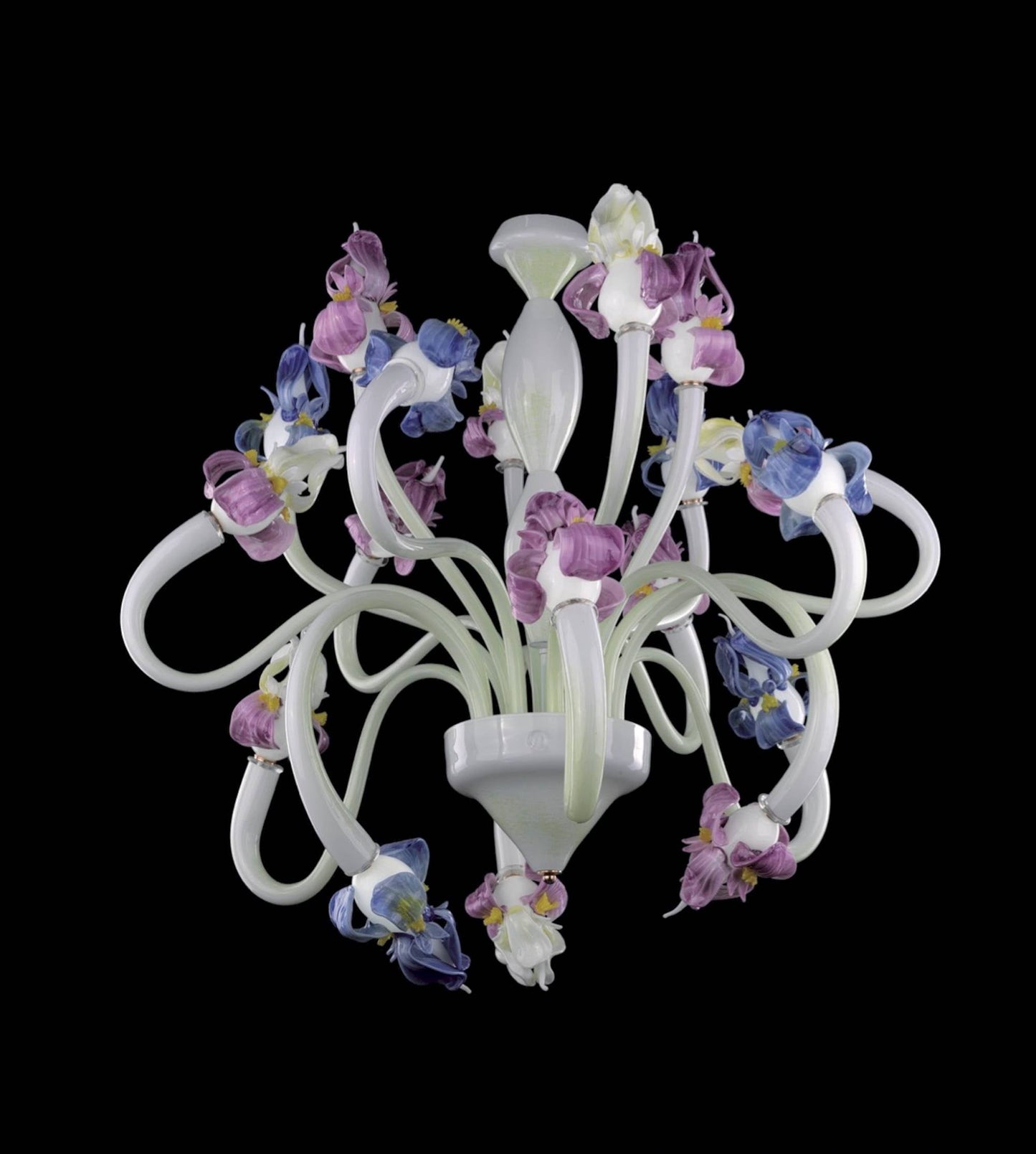 Vetreria Artistica Rosa Orchidea 18-Lights White Base With Polychrome Purple Flower Accent Glass Chandelier