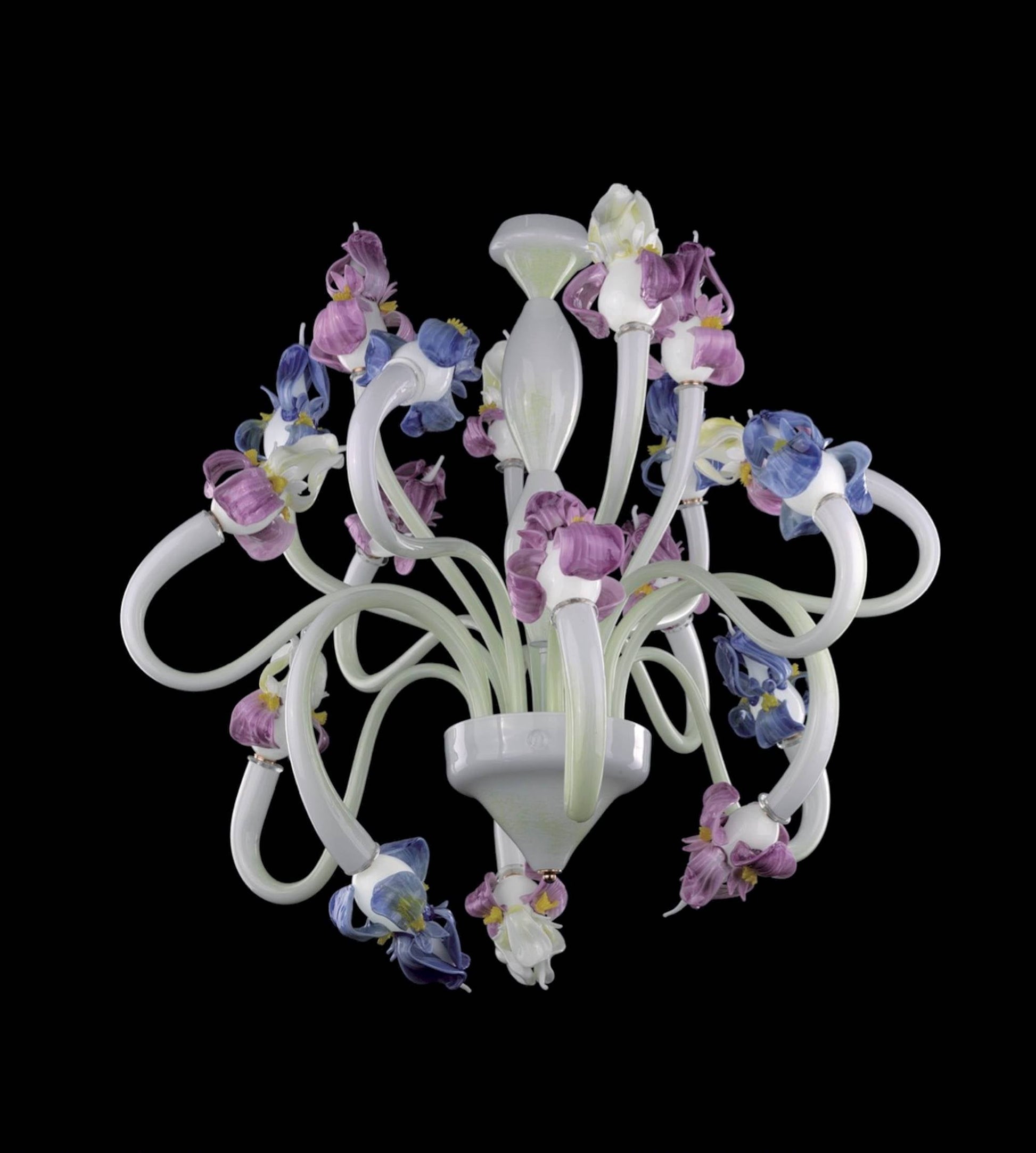 Vetreria Artistica Rosa Orchidea 18-Lights White Base With Polychrome Purple Flower Accent Glass Chandelier