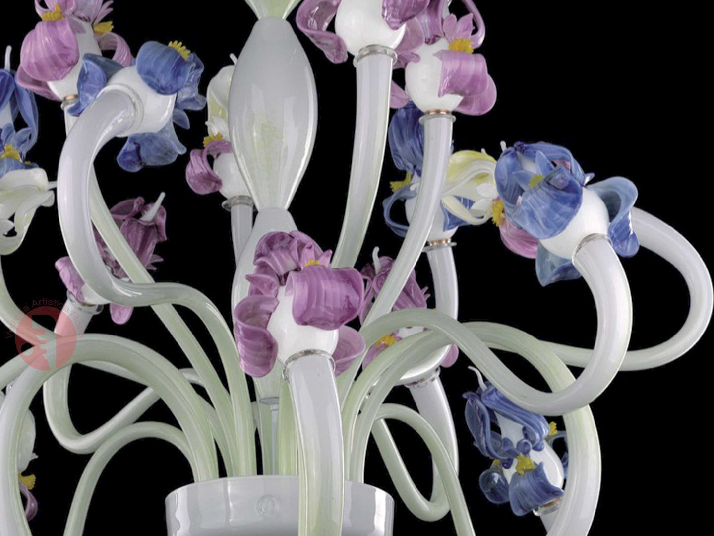 Vetreria Artistica Rosa Orchidea 18-Lights White Base With Polychrome Purple Flower Accent Glass Chandelier