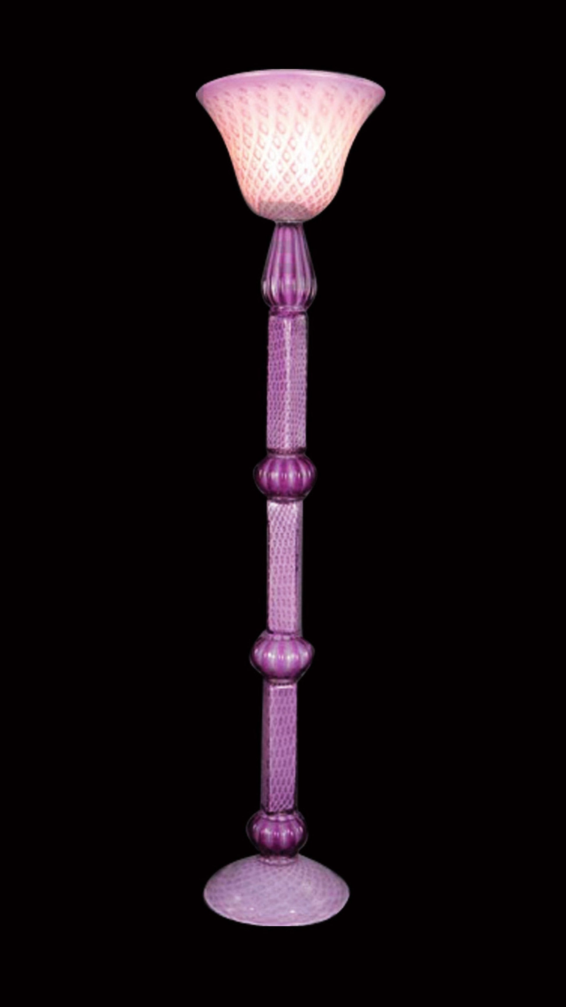 Vetreria Artistica Rosa Orchidea 77" Amethyst Frame With Sandblasted Cup Shaped Glass Shade Floor Lamp