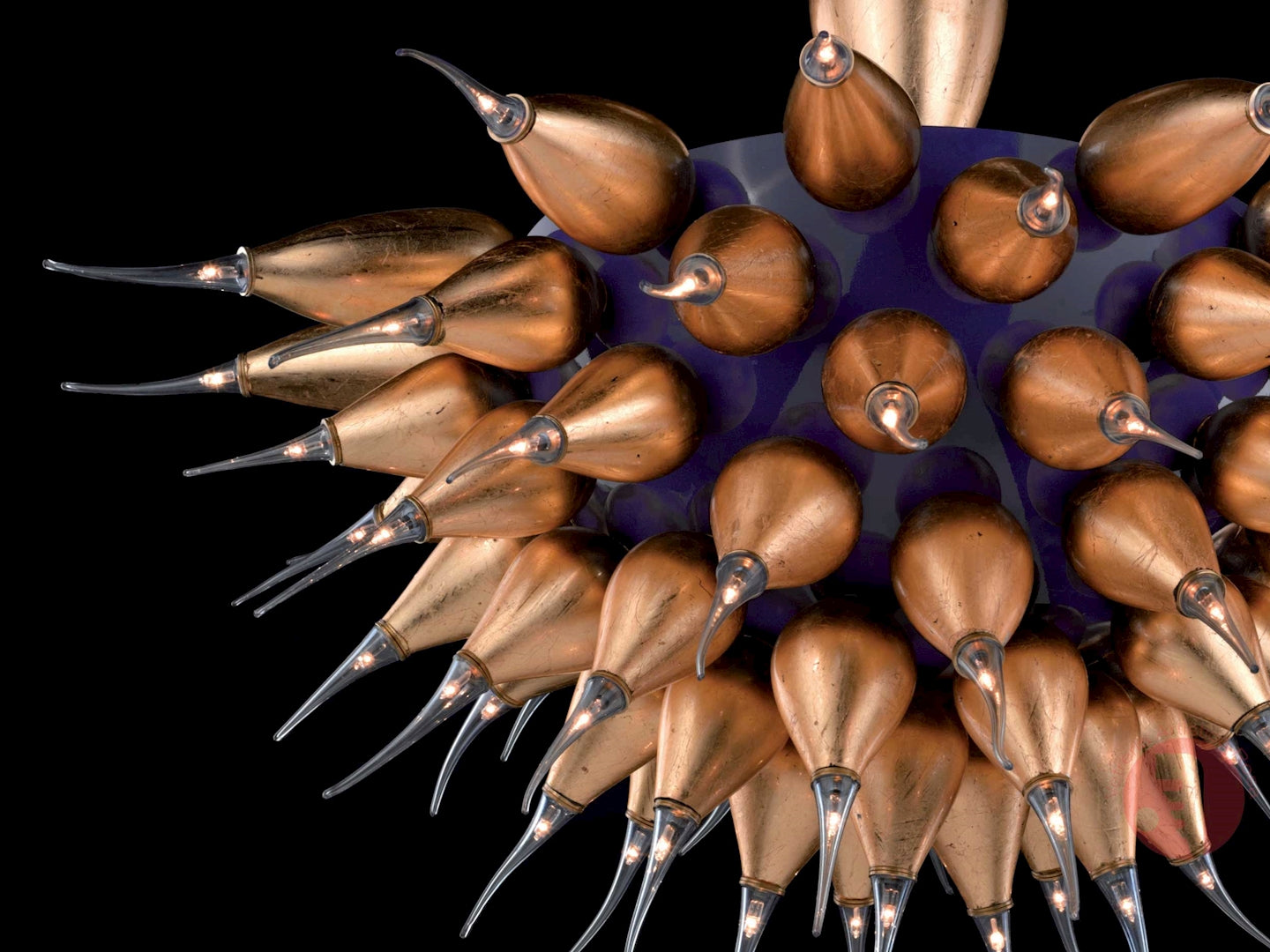Vetreria Artistica Rosa Pegaso Mezza Sfera 55-Lights Midnight Blue Half Sphere Frame With Gold Leaf Glass Chandelier