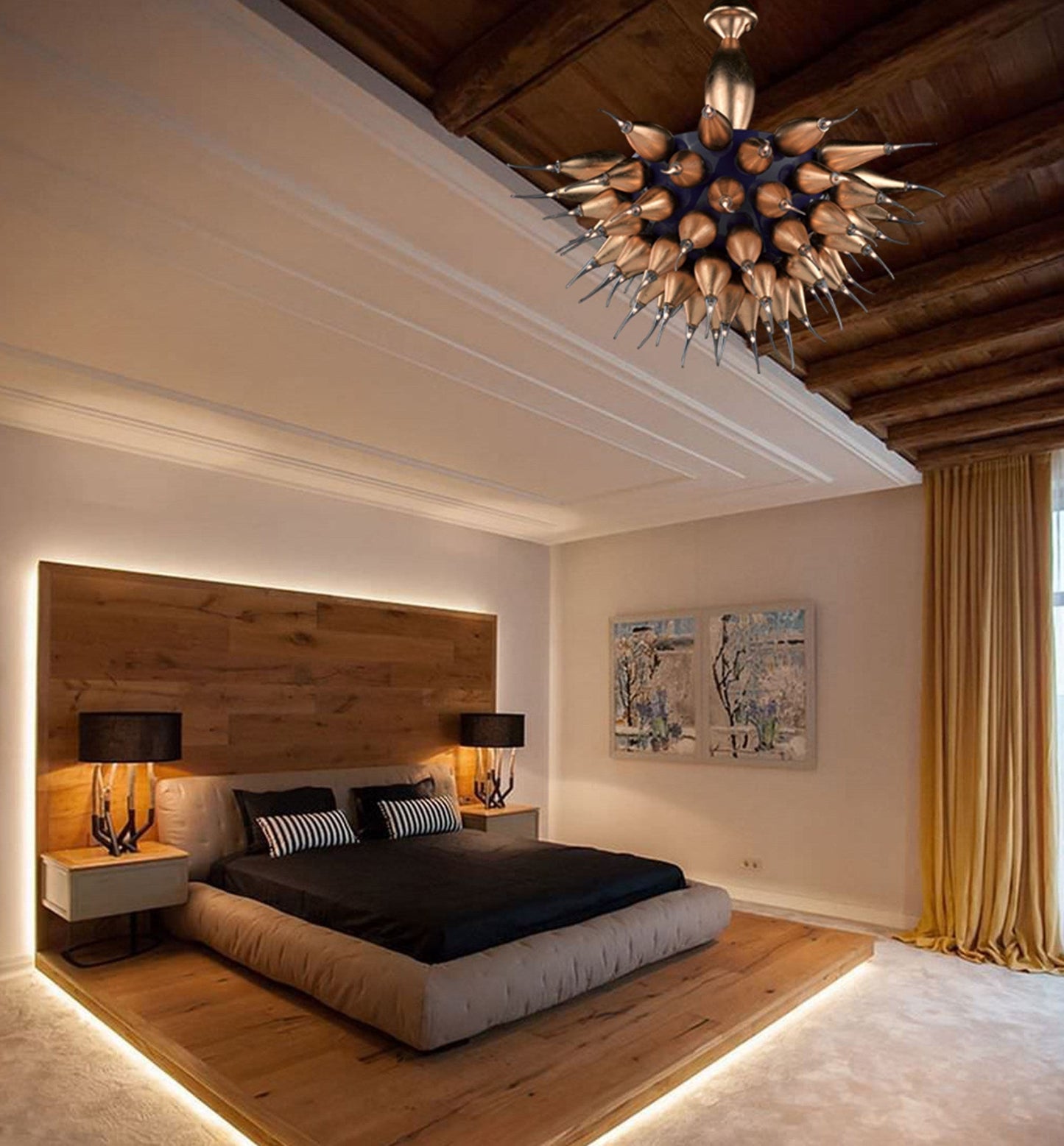 Vetreria Artistica Rosa Pegaso Mezza Sfera 55-Lights Midnight Blue Half Sphere Frame With Gold Leaf Glass Chandelier