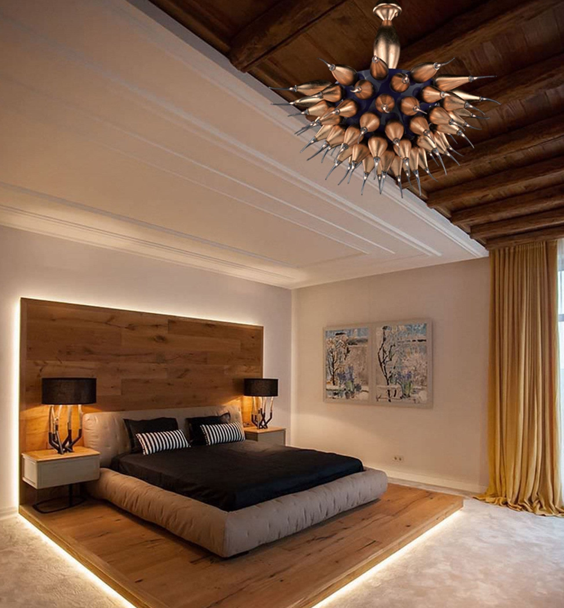 Vetreria Artistica Rosa Pegaso Mezza Sfera 55-Lights Midnight Blue Half Sphere Frame With Gold Leaf Glass Chandelier