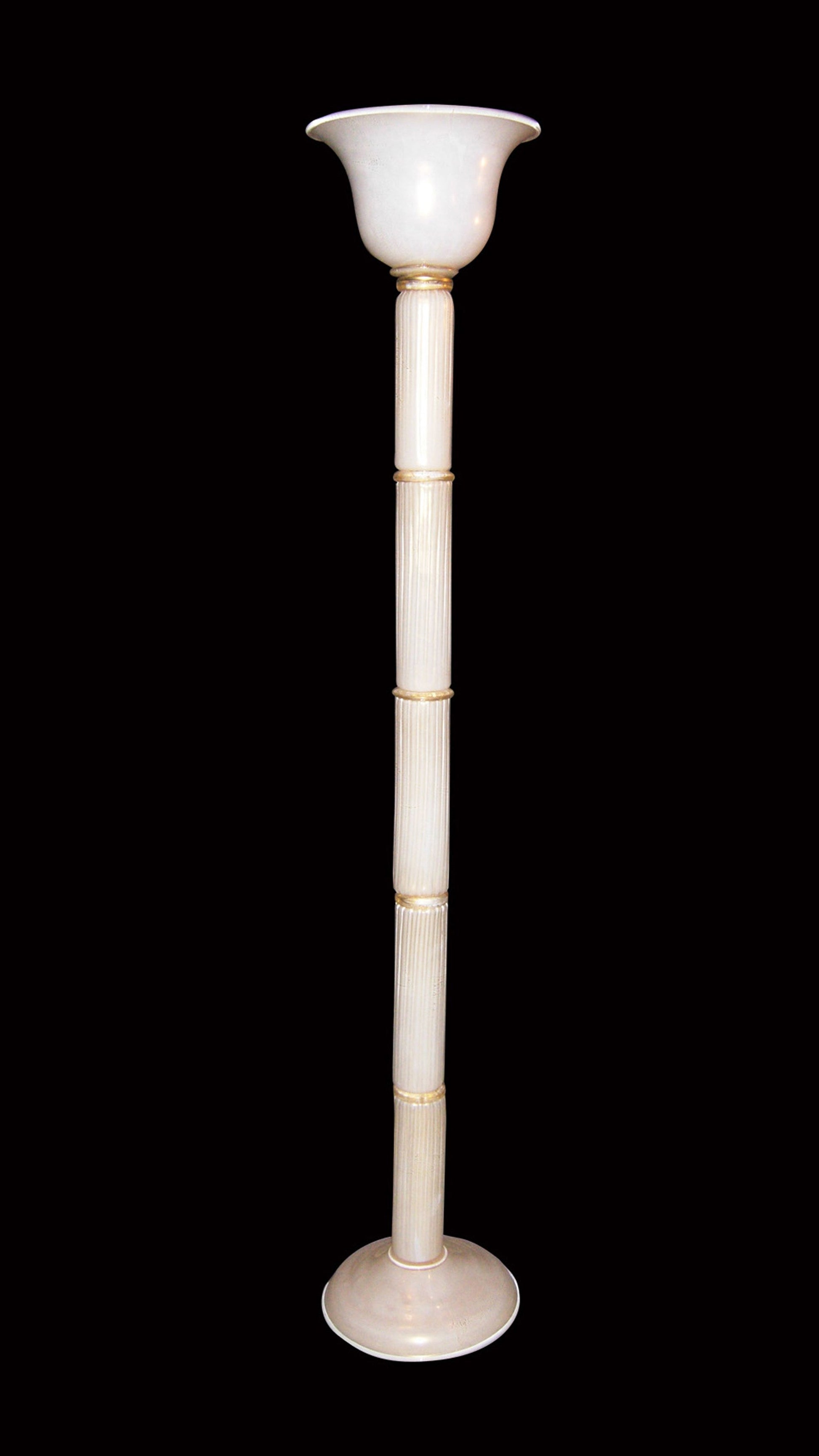 Vetreria Artistica Rosa Peonia 71" White and Gold Frame With Bell-Shaped Glass Shade Floor Lamp