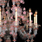 Vetreria Artistica Rosa Perla 12-Lights Crystal Base With Ruby Details And Paste Flowers Glass Chandelier