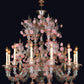 Vetreria Artistica Rosa Perla 12-Lights Crystal Base With Ruby Details And Paste Flowers Glass Chandelier