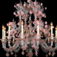 Vetreria Artistica Rosa Perla 12-Lights Crystal Base With Ruby Details And Paste Flowers Glass Chandelier