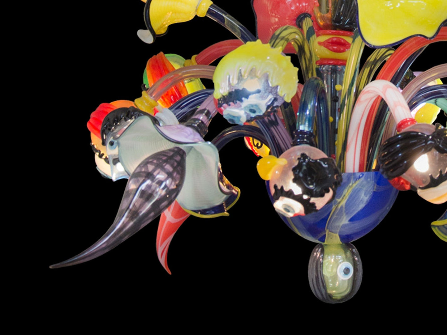 Vetreria Artistica Rosa Picassiano 12-Lights Multi-Colored Dynamic and Particular Shapes Glass Chandelier