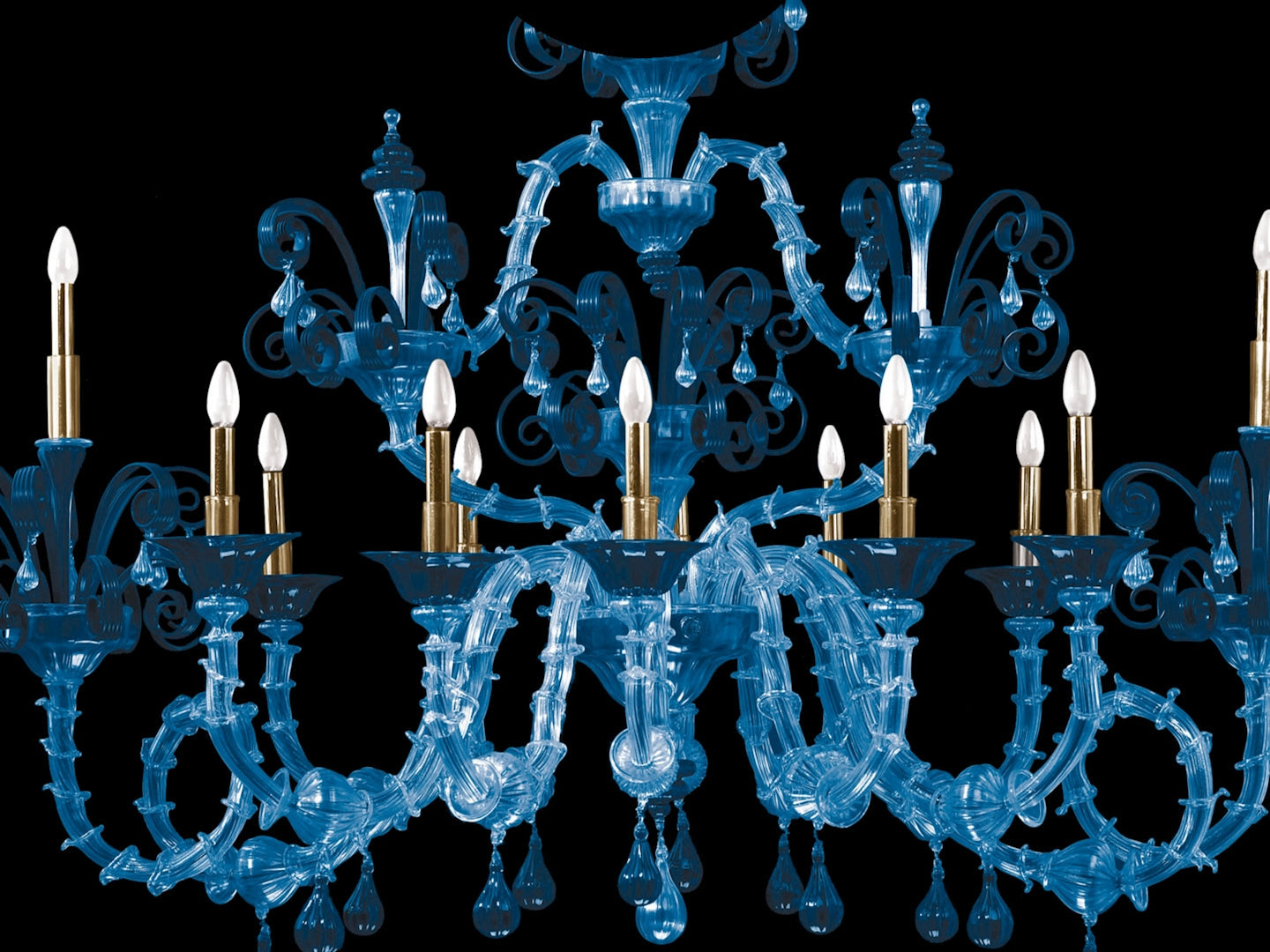 Vetreria Artistica Rosa Poesia 12-Lights Black Murano Glass Chandelier