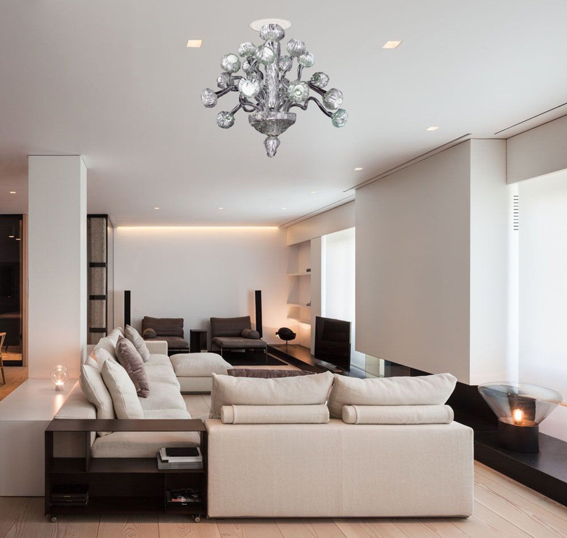 Vetreria Artistica Rosa Prestige 18-Lights Pure Silver Foil Glass Chandelier
