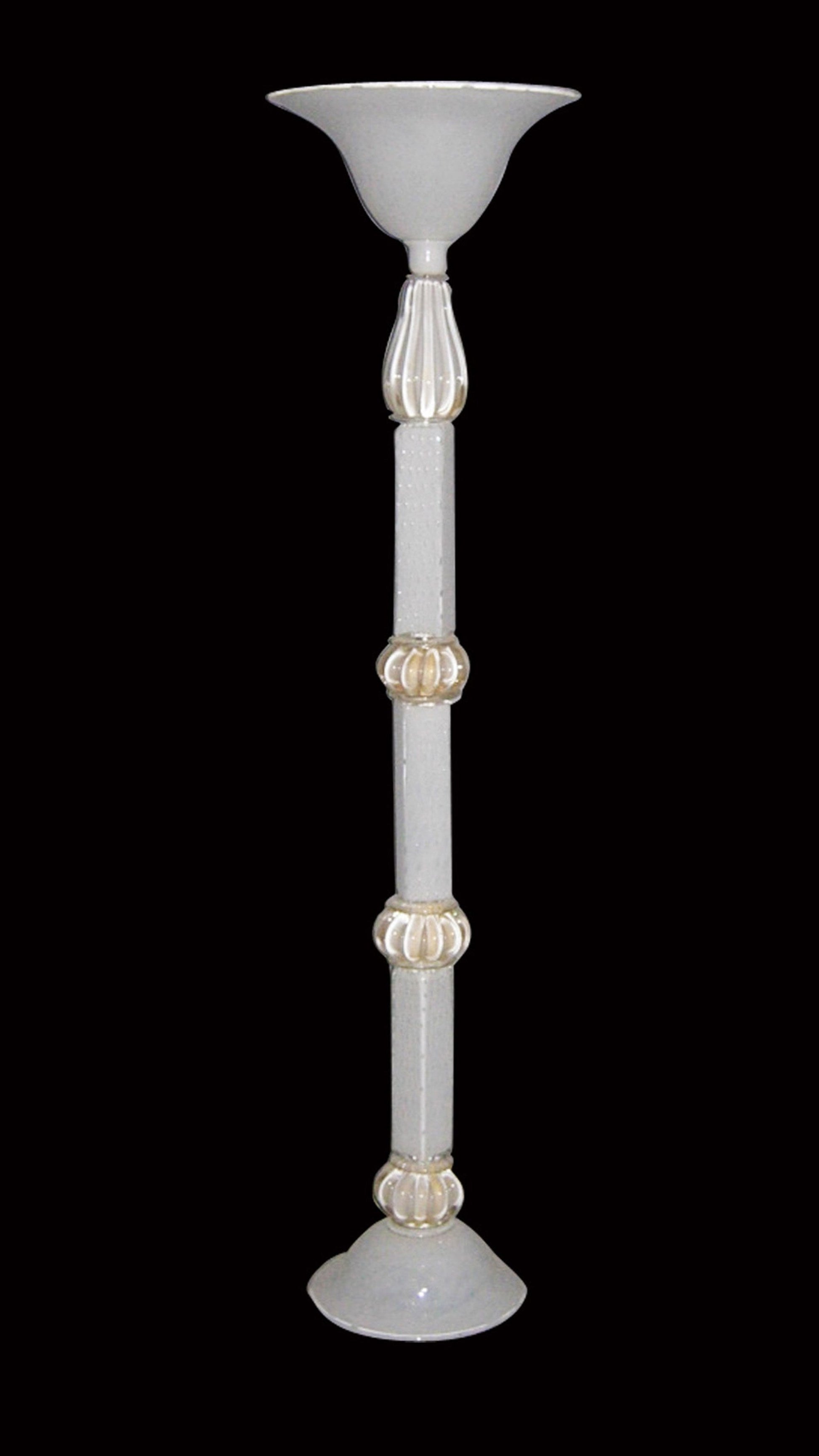 Vetreria Artistica Rosa Primula 71" White and Gold Frame With Bell-Shaped Glass Shade Floor Lamp