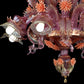 Vetreria Artistica Rosa Princess 8-Lights Pink Crystal Gold Base With Light Orange Flower Accent Glass Chandelier