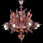 Vetreria Artistica Rosa Princess 8-Lights Pink Crystal Gold Base With Light Orange Flower Accent Glass Chandelier