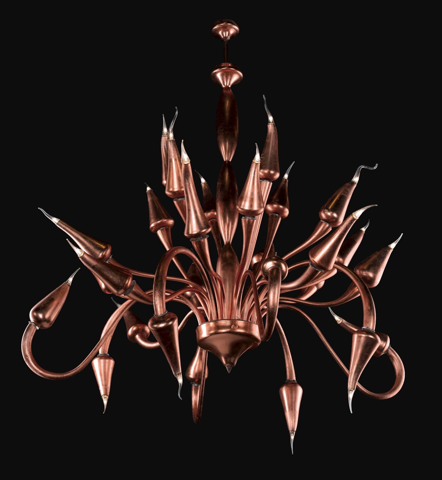 Vetreria Artistica Rosa Ramés 24-Lights Dark Brown Copper Plates Glass Chandelier