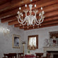 Vetreria Artistica Rosa Reame 10-Lights White Pastel With Gold and Crystal Details Candle Light Glass Chandelier