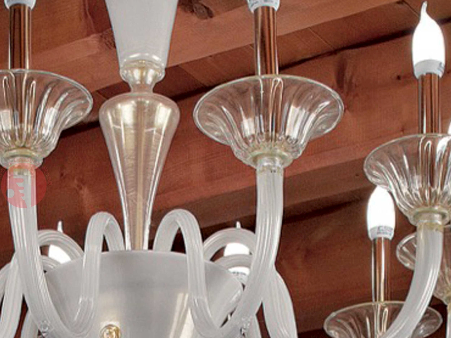 Vetreria Artistica Rosa Reame 10-Lights White Pastel With Gold and Crystal Details Candle Light Glass Chandelier