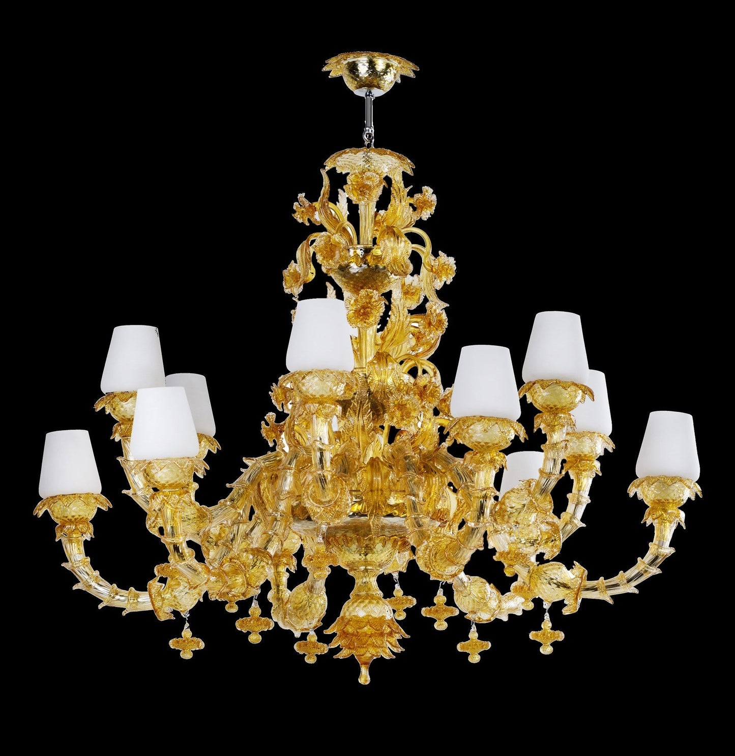 Vetreria Artistica Rosa Renoir 12-Lights Amber Sandblasted Glass Chandelier