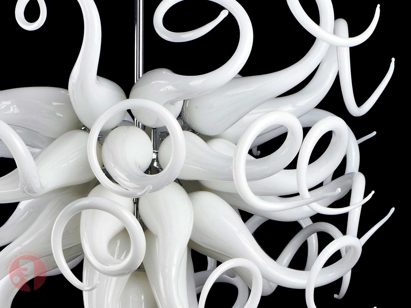 Vetreria Artistica Rosa Riccio 12-Lights White Curl Glass Chandelier