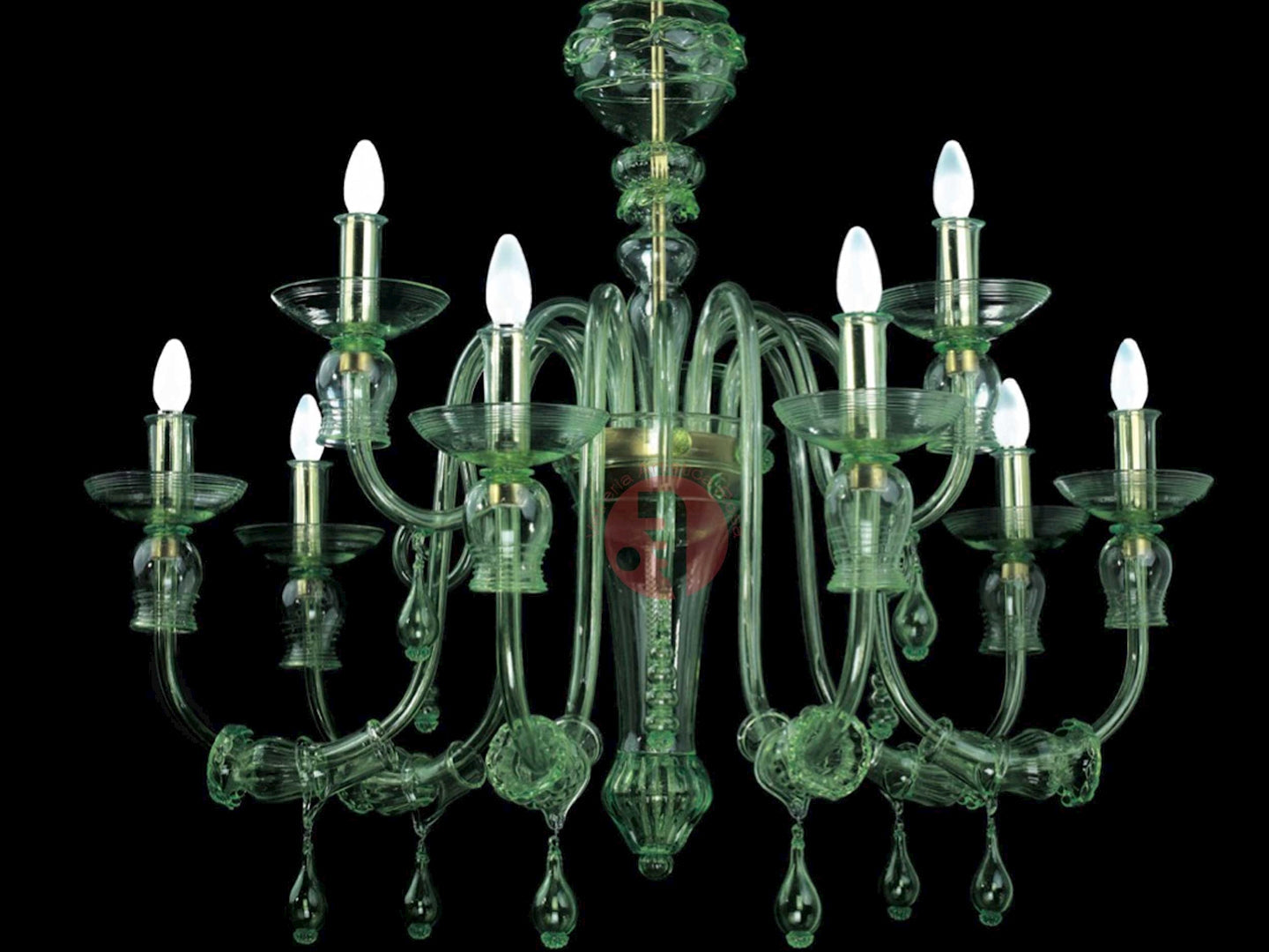 Vetreria Artistica Rosa Rinascimento 9-Lights Transparent Green Candle Light Glass Chandelier