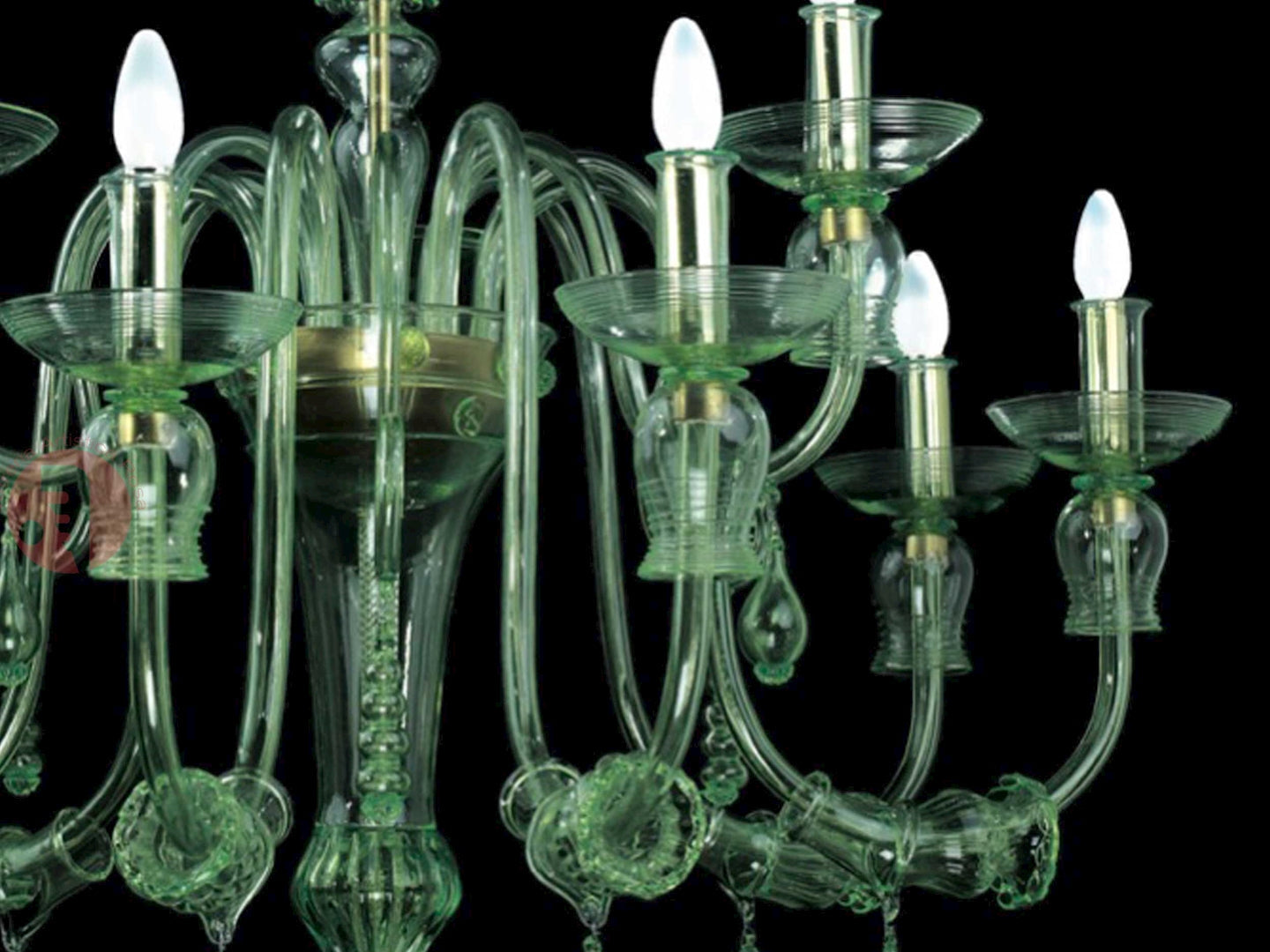 Vetreria Artistica Rosa Rinascimento 9-Lights Transparent Green Candle Light Glass Chandelier