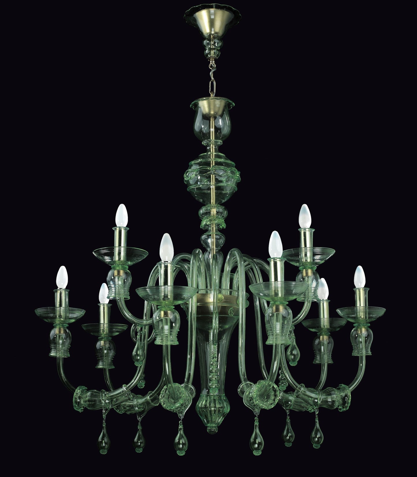 Vetreria Artistica Rosa Rinascimento 9-Lights Transparent Green Candle Light Glass Chandelier