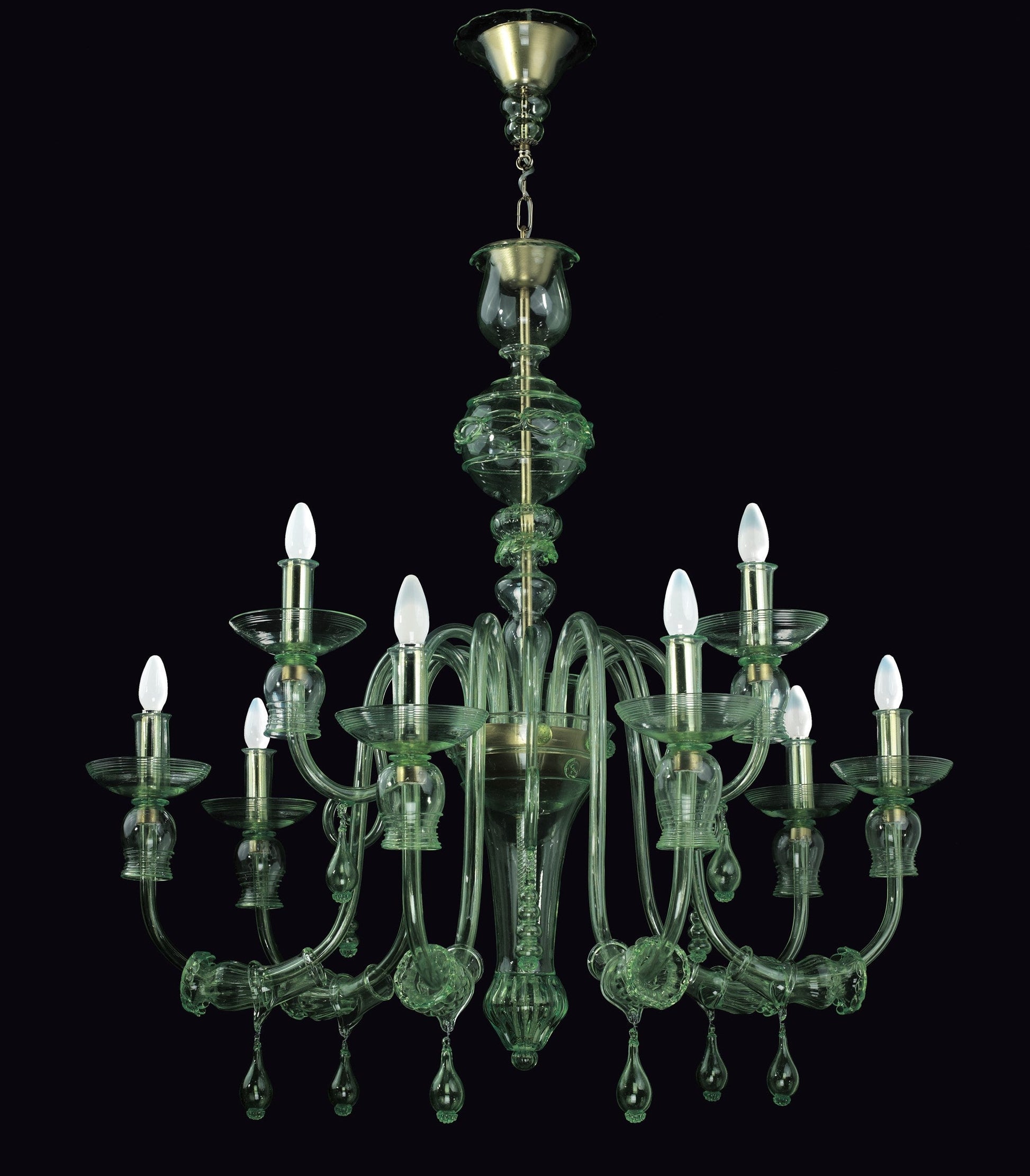 Vetreria Artistica Rosa Rinascimento 9-Lights Transparent Green Candle Light Glass Chandelier