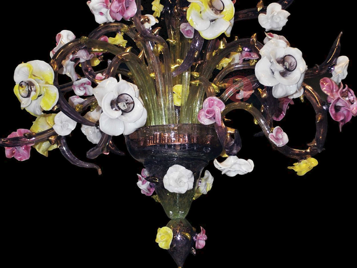 Vetreria Artistica Rosa Rose Scultura 12-Lights Pink Crystal Base With Light Pink Paste Flowers Glass Chandelier