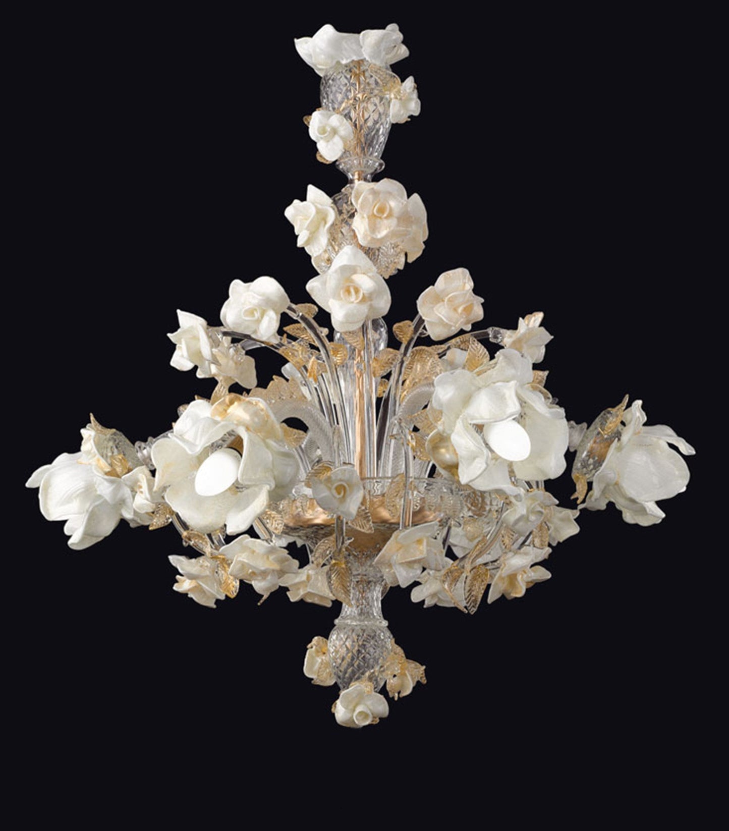 Vetreria Artistica Rosa Roser 6-Lights White and Gold Base With Flower Accent Glass Chandelier
