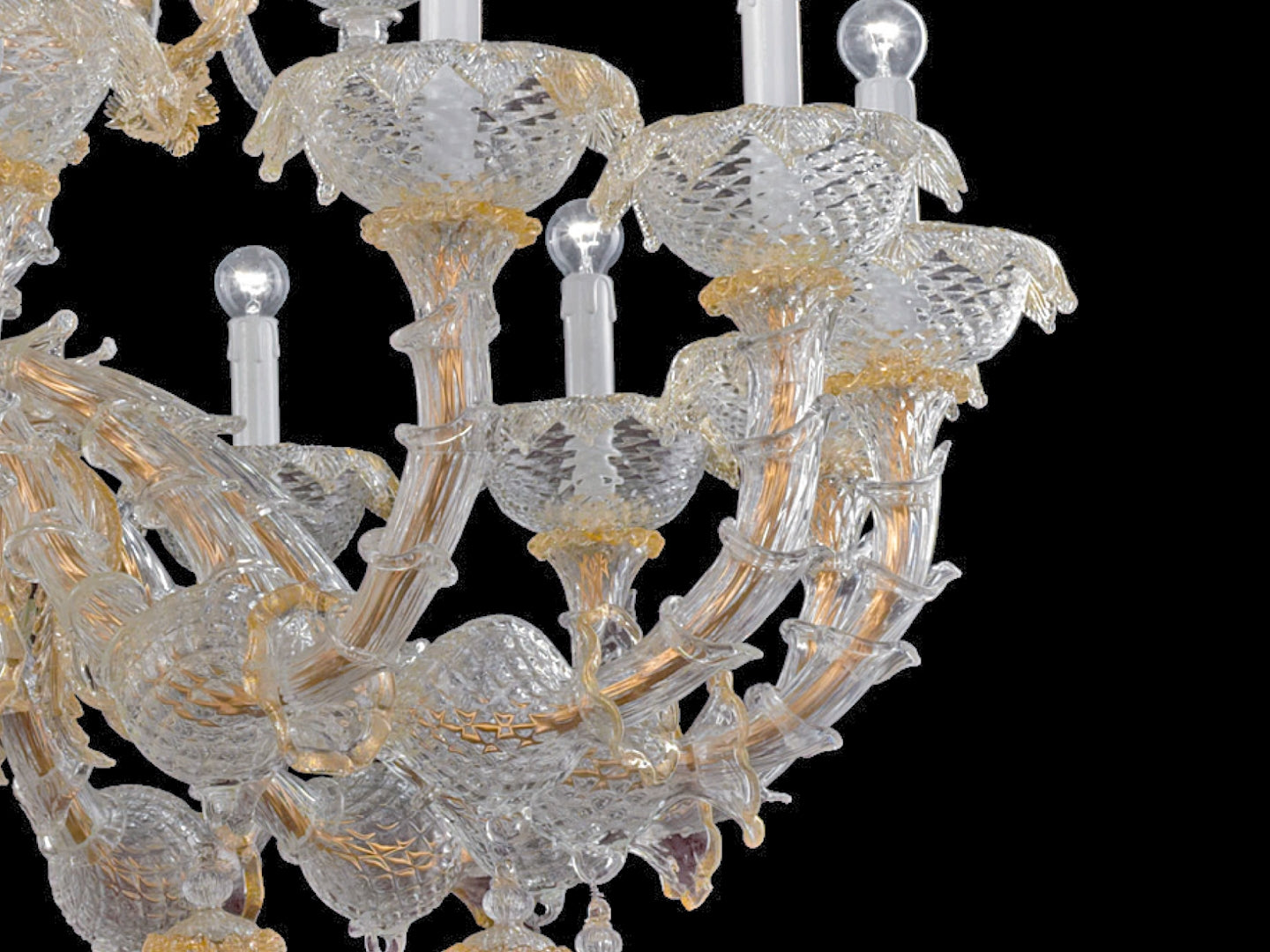 Vetreria Artistica Rosa Royal 24-Lights Crystal Gold Murano Glass Chandelier