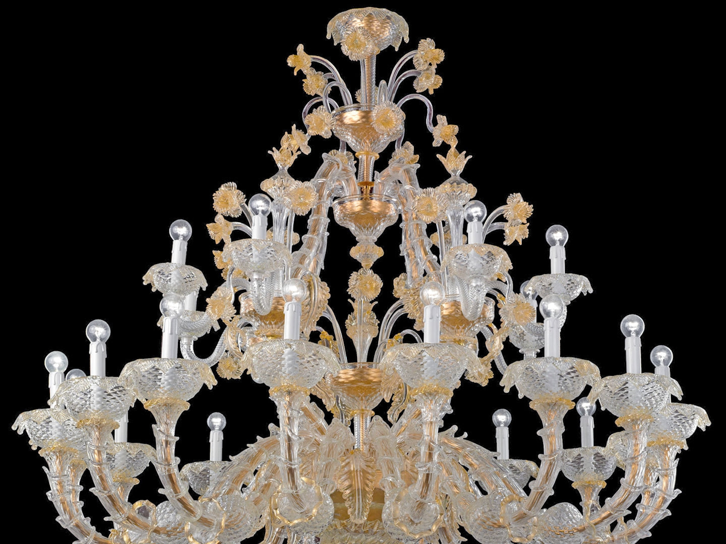 Vetreria Artistica Rosa Royal 24-Lights Crystal Gold Murano Glass Chandelier