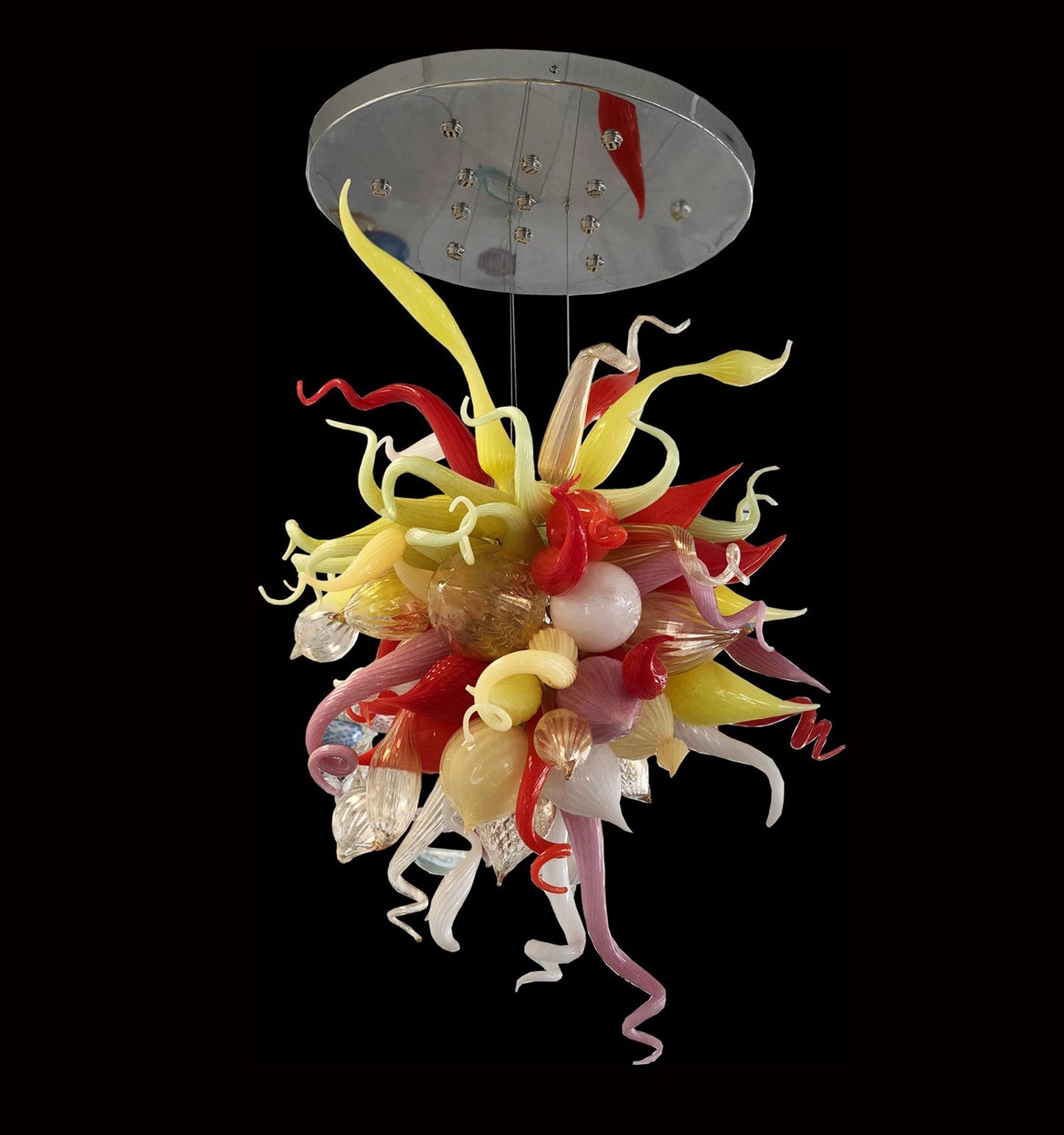 Vetreria Artistica Rosa Scultura Allegra 13-Lights Red and Yellow Artistic Design Glass Chandelier