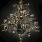 Vetreria Artistica Rosa Scultura Nero 32-Lights Black and Gold Base With Purple Crystal Cups Glass Chandelier