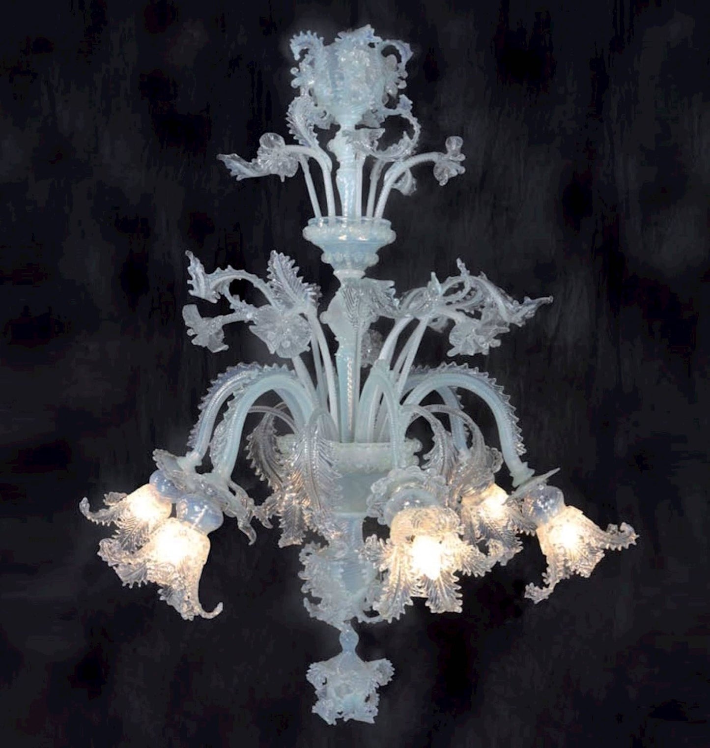 Vetreria Artistica Rosa Secolo Opal 6-Lights White Crystal Glass Chandelier