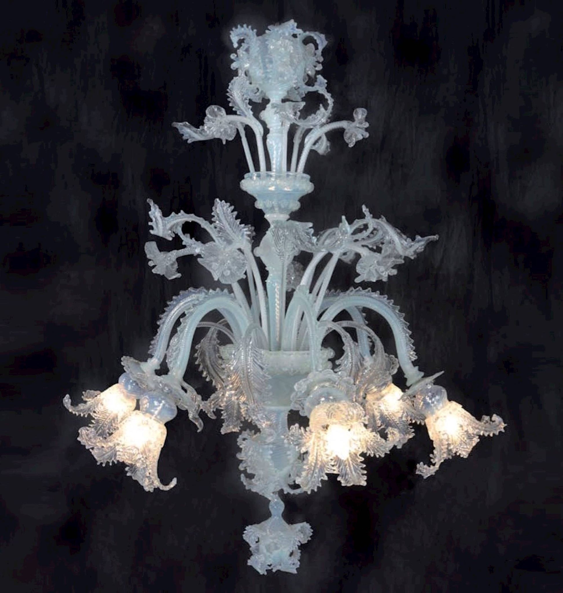 Vetreria Artistica Rosa Secolo Opal 6-Lights White Crystal Glass Chandelier