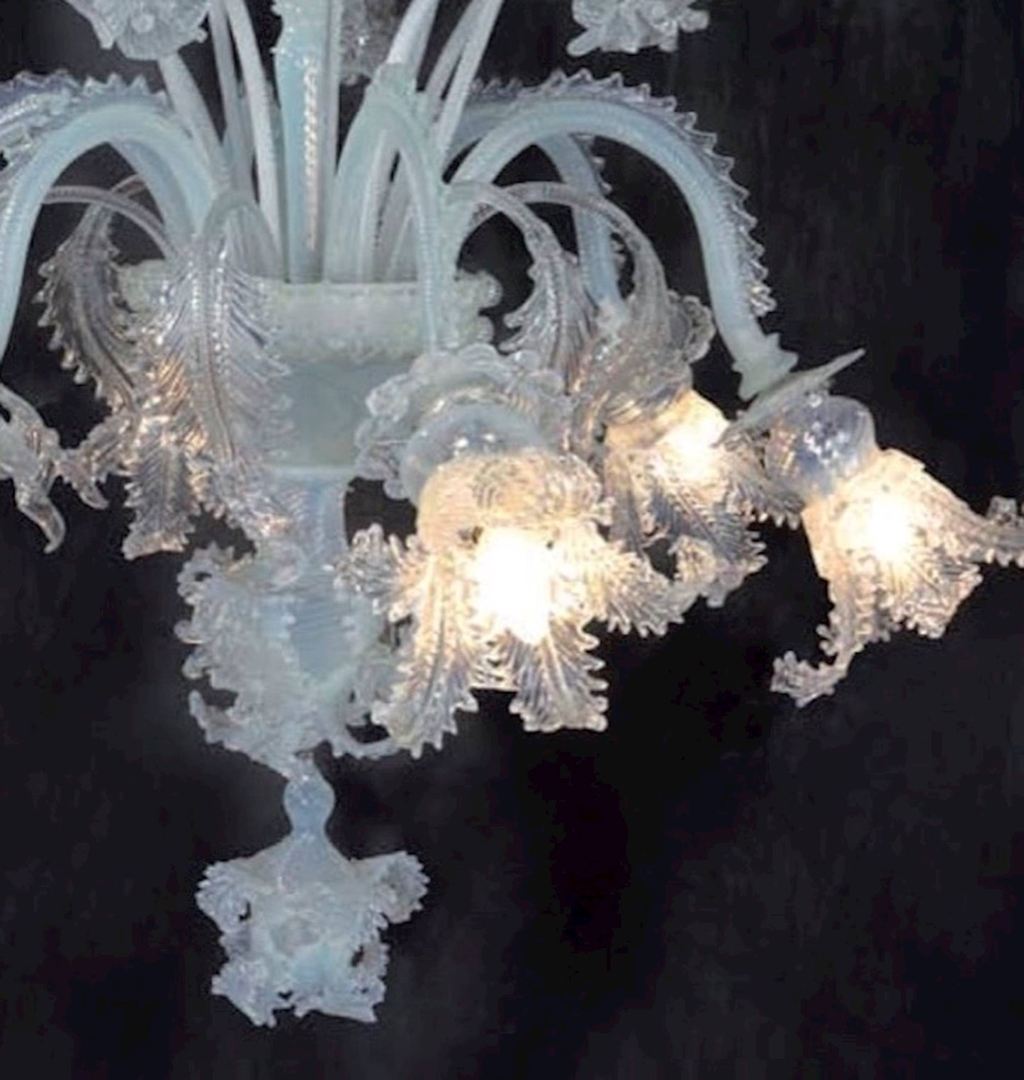 Vetreria Artistica Rosa Secolo Opal 6-Lights White Crystal Glass Chandelier