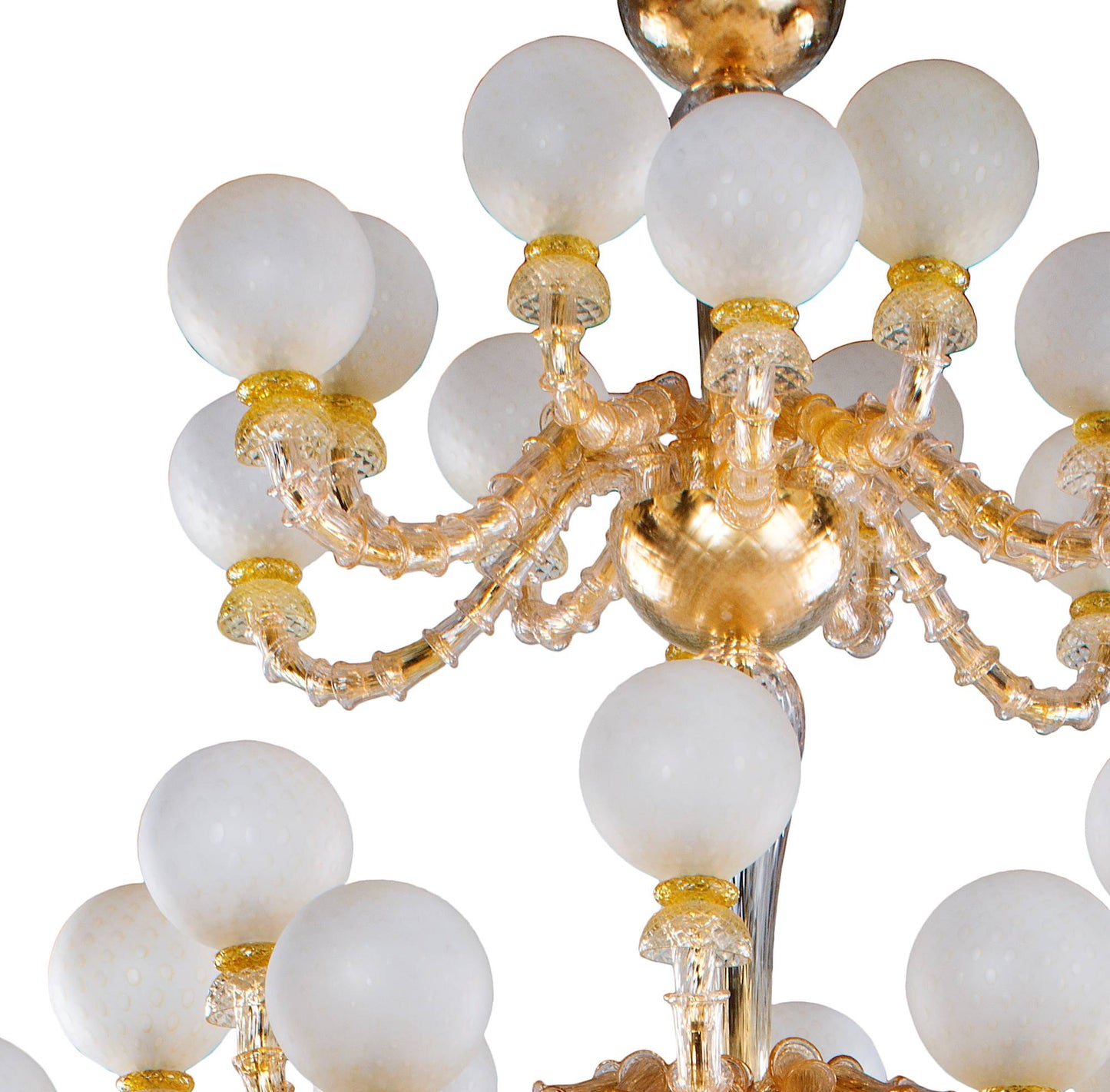 Vetreria Artistica Rosa Sfera 48-Lights Amber Base With Sandblasted White Sphere Shades Glass Chandelier