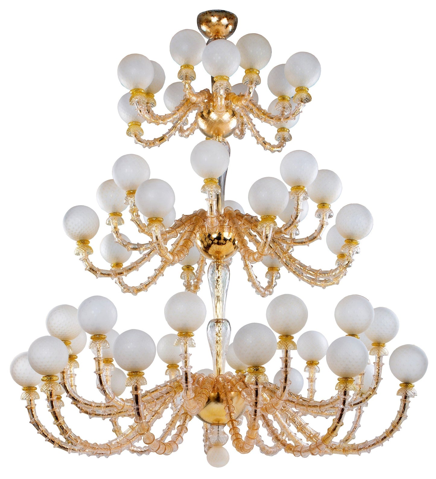 Vetreria Artistica Rosa Sfera 48-Lights Crystal White Sandblasted Glass Chandelier