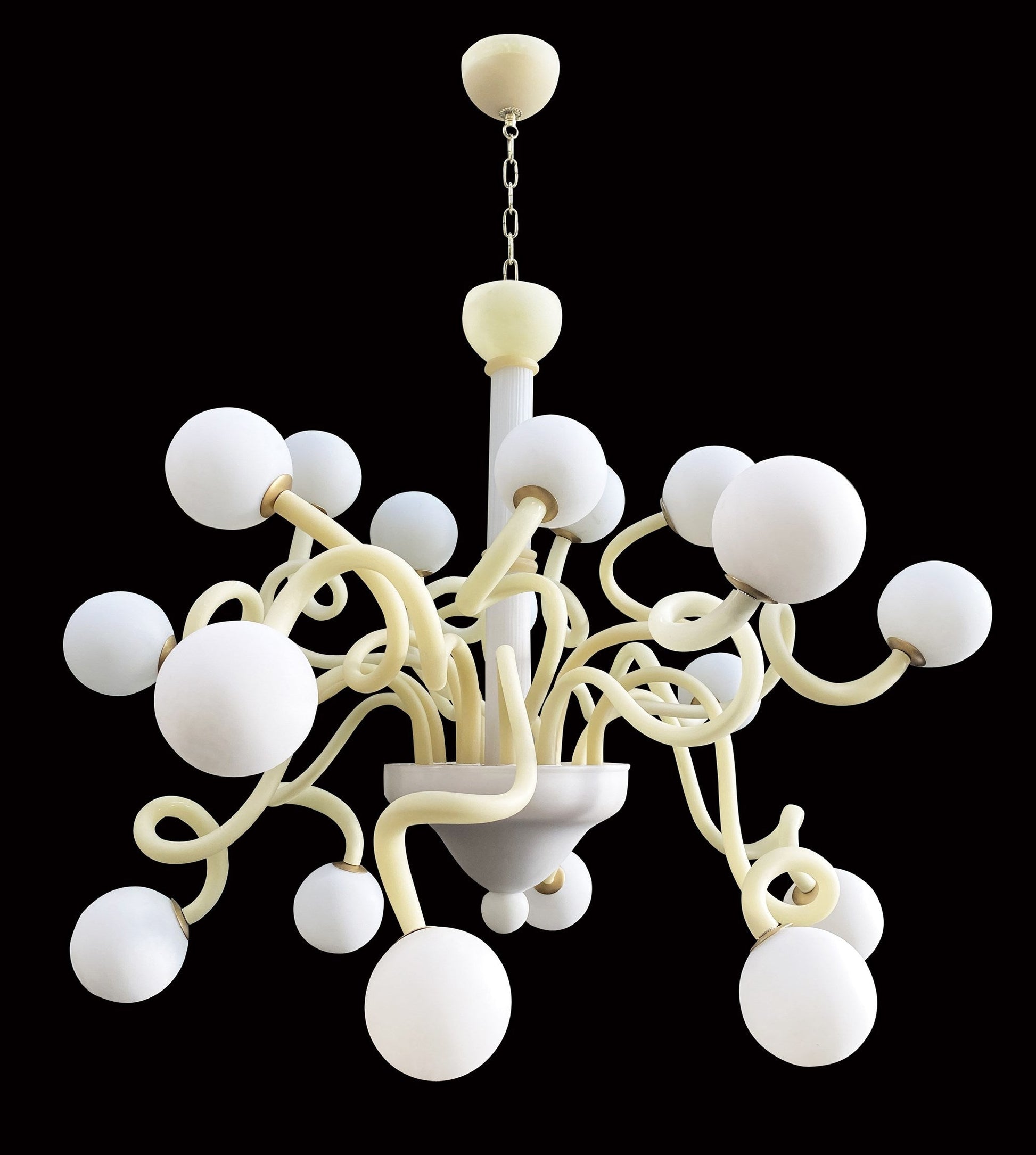 Vetreria Artistica Rosa Snow 18-Lights Ivory Base With White Sandblasted Sphere Shade Glass Chandelier
