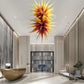 Vetreria Artistica Rosa Soffio 16-Lights Faded Yellow Red Flame Glass Chandelier