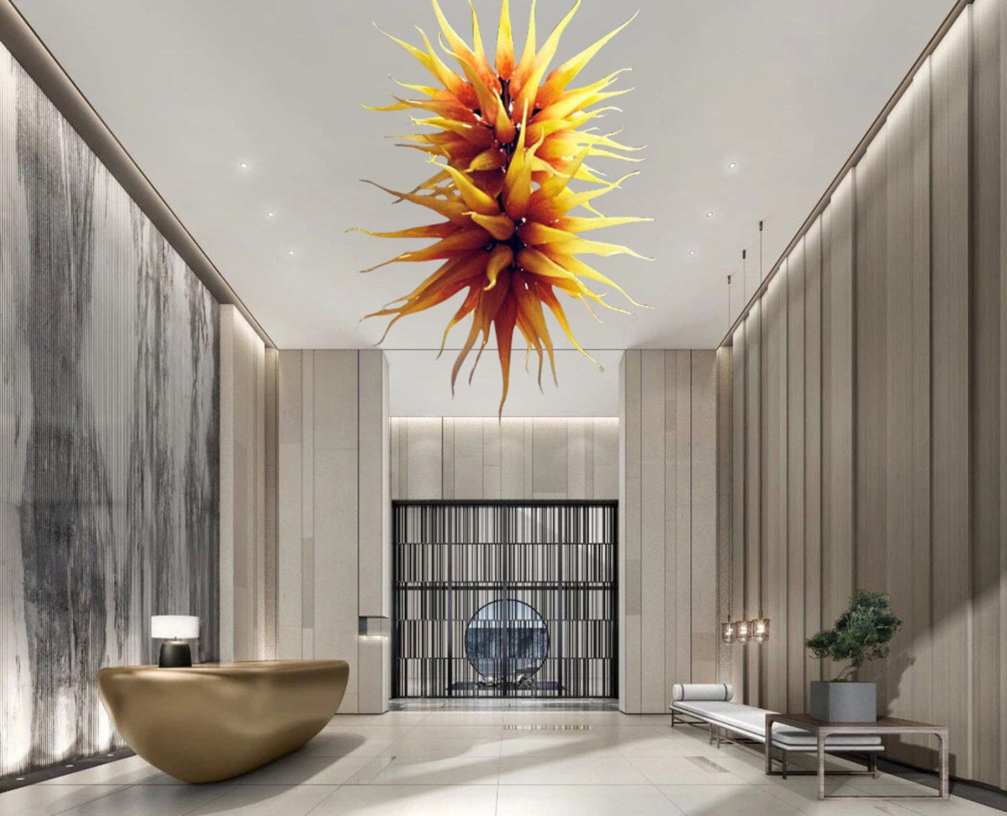 Vetreria Artistica Rosa Soffio 16-Lights Faded Yellow Red Flame Glass Chandelier