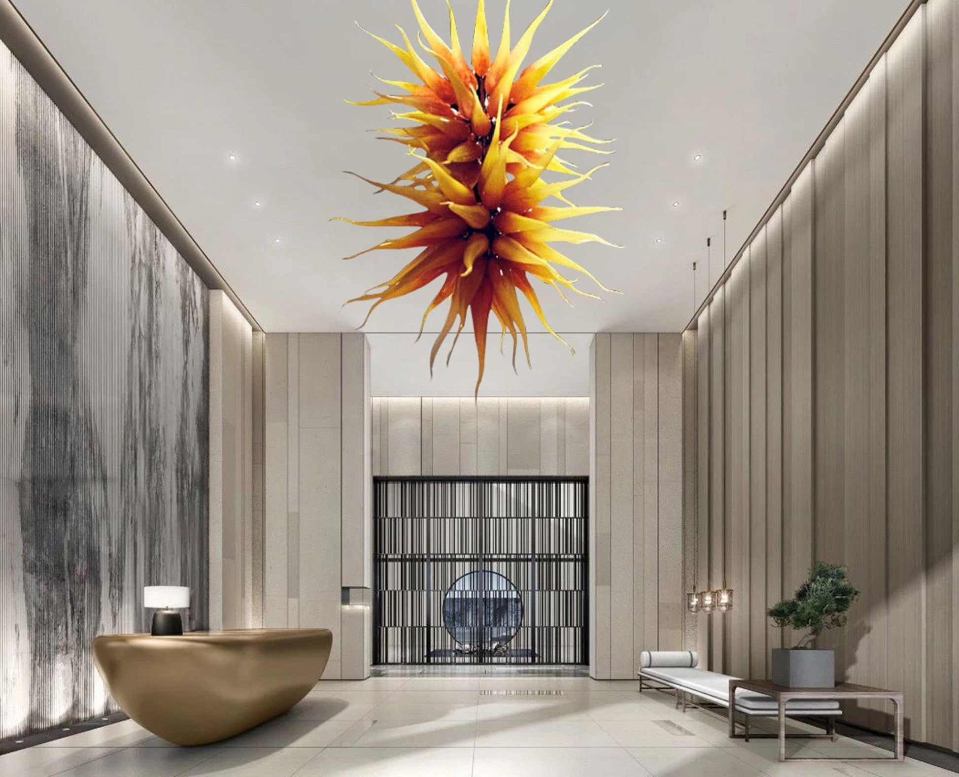 Vetreria Artistica Rosa Soffio 16-Lights Faded Yellow Red Flame Glass Chandelier