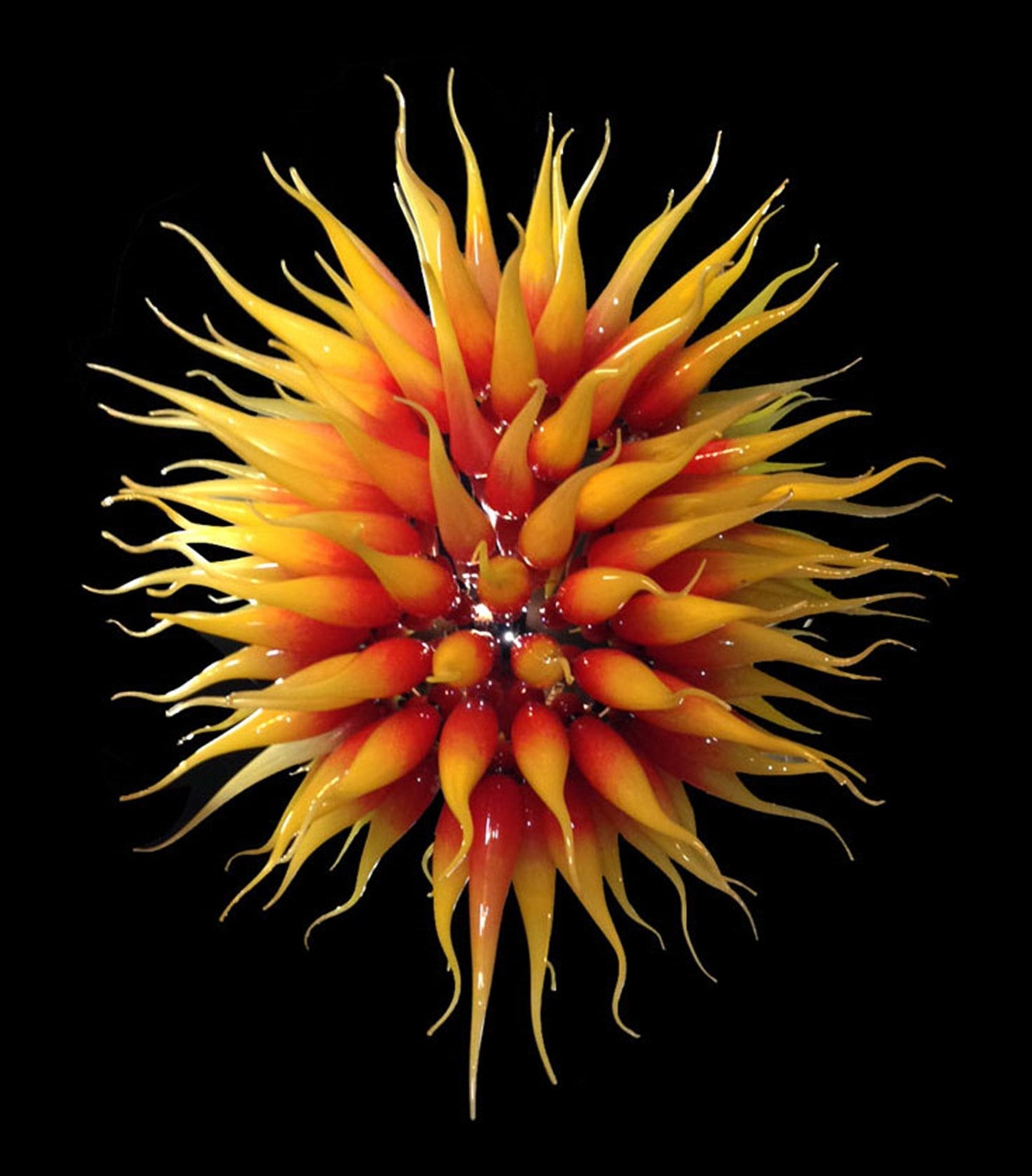Vetreria Artistica Rosa Sole 150-Lights Faded Yellow Red Flame Glass Chandelier