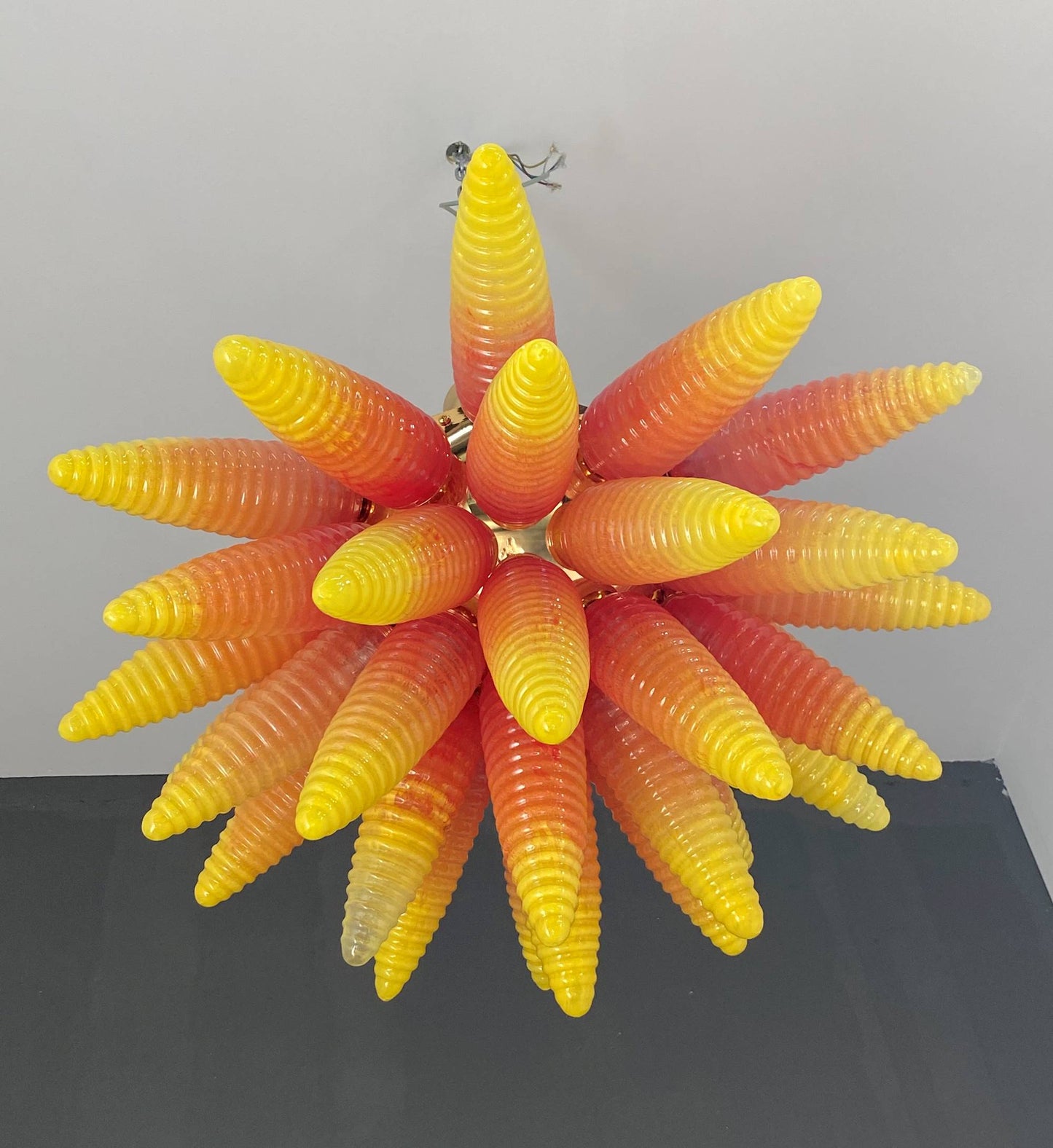 Vetreria Artistica Rosa Sole 2 30-Lights Faded Yellow Orange Glass Chandelier