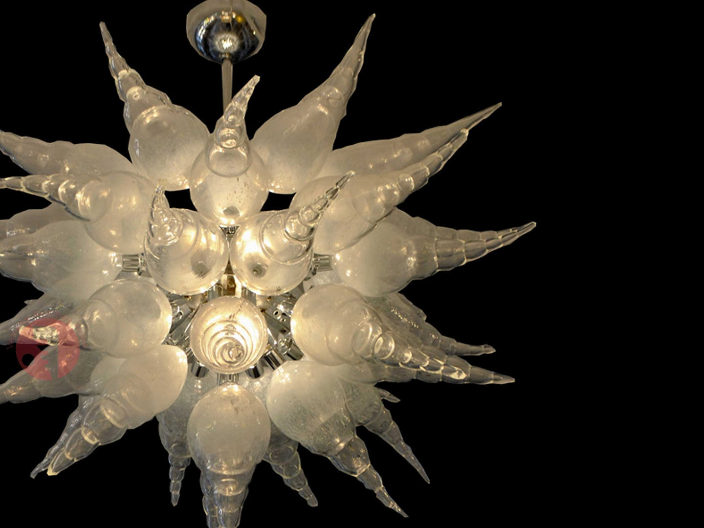 Vetreria Artistica Rosa Solfine 8-Lights White and Yellow Shade Transparent Glass Chandelier