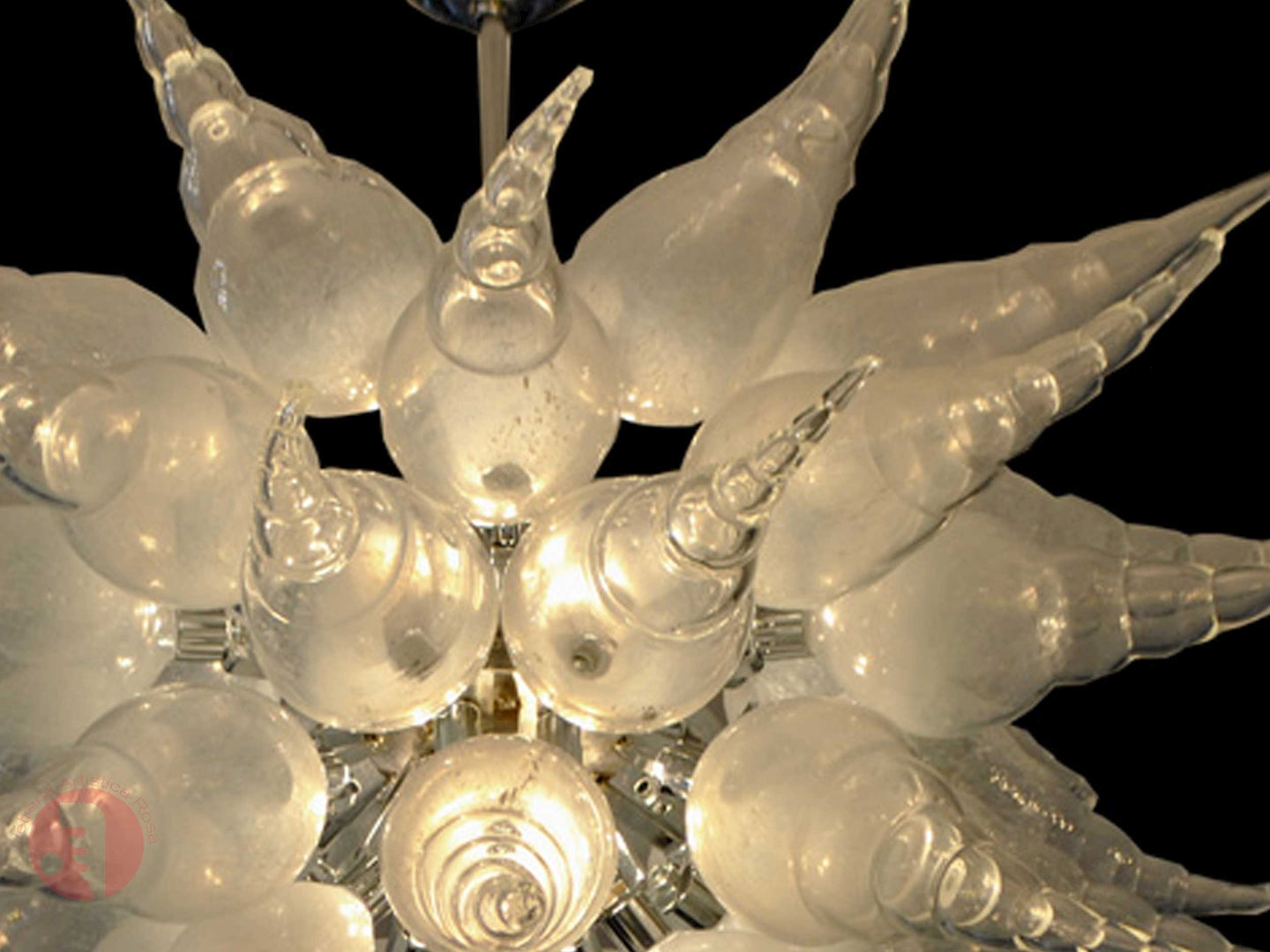 Vetreria Artistica Rosa Solfine 8-Lights White and Yellow Shade Transparent Glass Chandelier