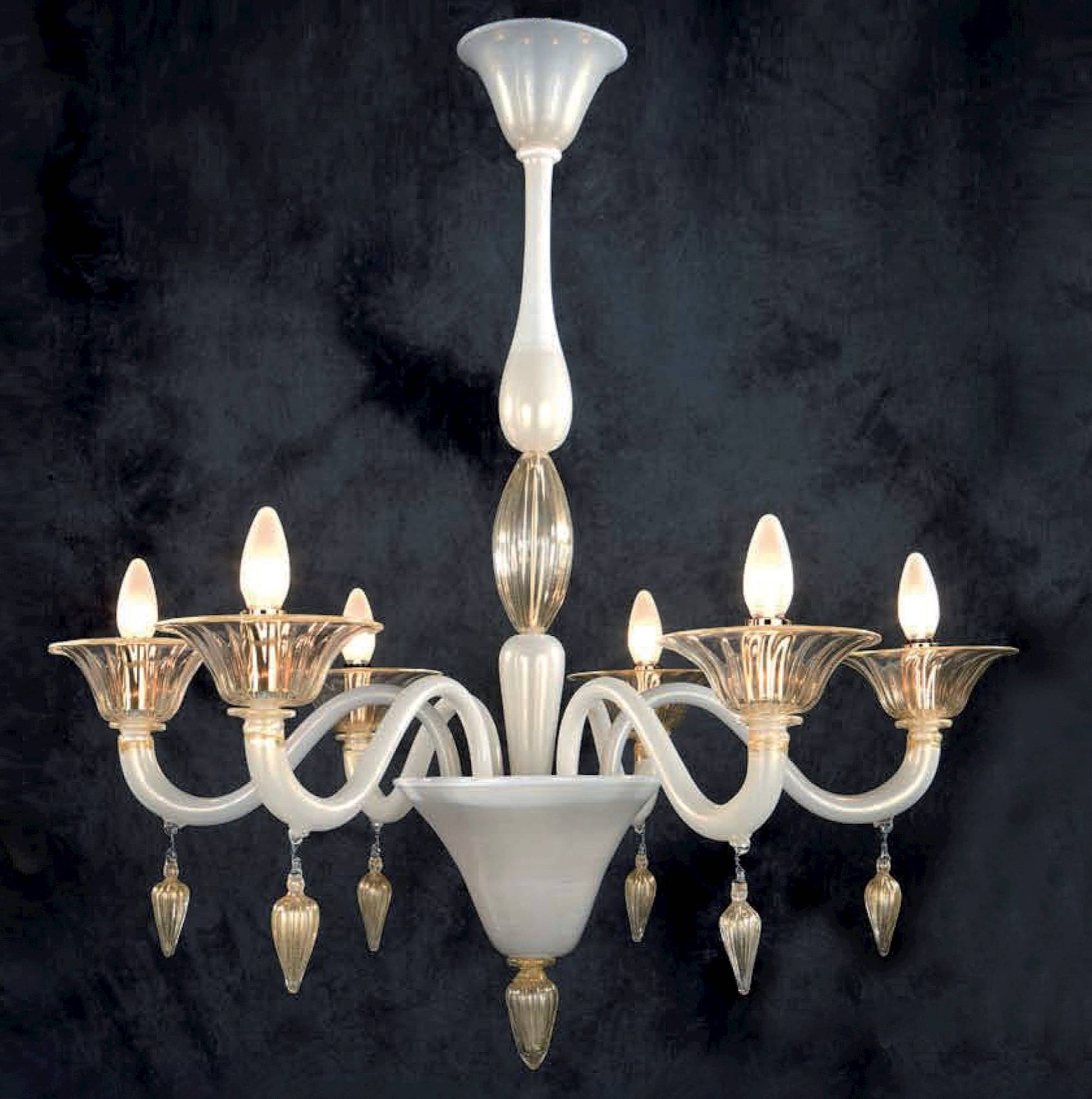 Vetreria Artistica Rosa Sommerso 12-Lights White Pastel Base With Gold Details Glass Chandelier