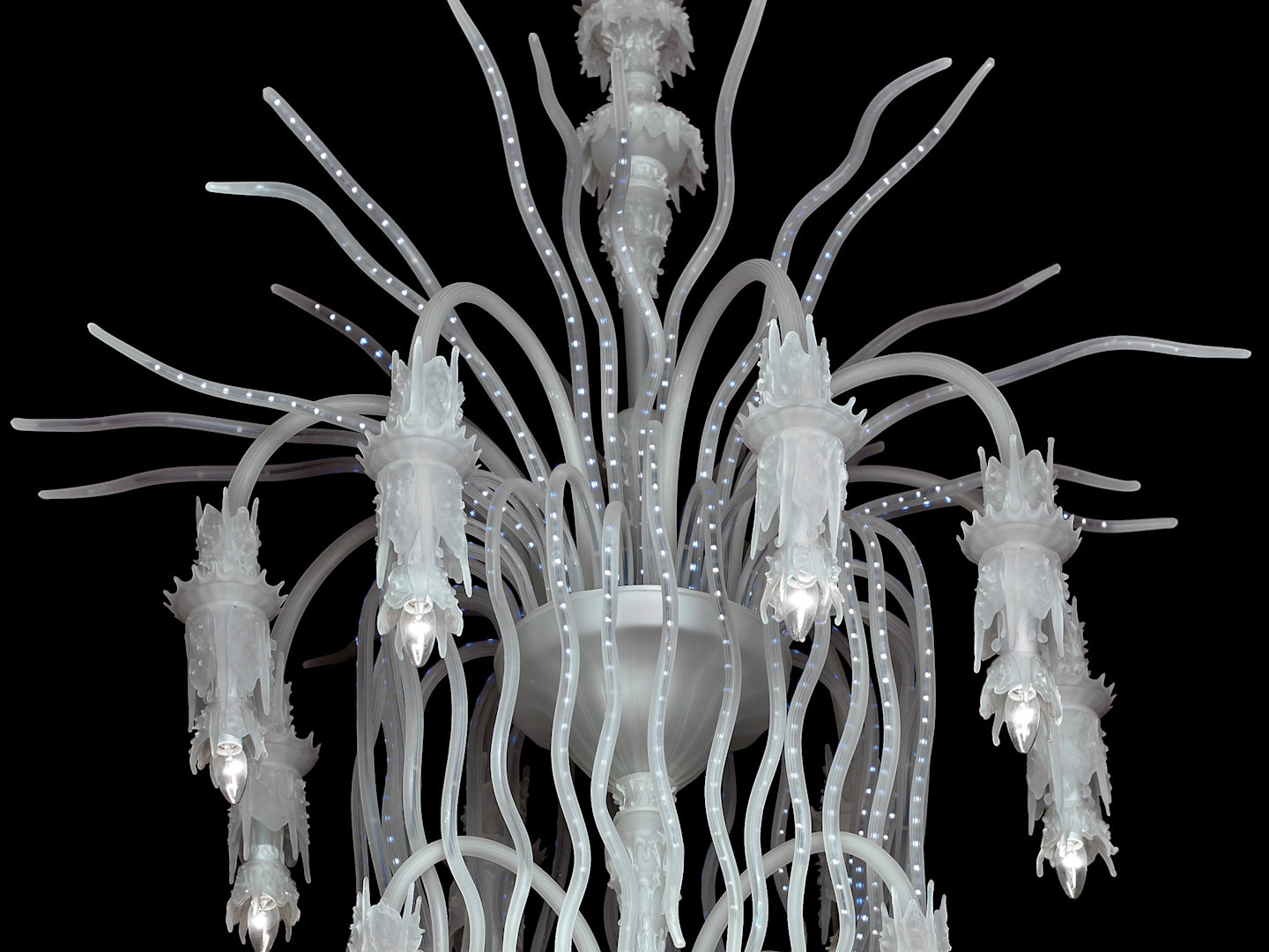 Vetreria Artistica Rosa Stalattite 12-Lights Limestone Design White Glass Chandelier